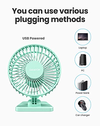 Gaiatop USB Desk Fan, Small But Powerful, Personal Portable Quiet 3 Speeds, Adjustable Mini Table Desktop fan for Cooling Home Office Car Summer Travel Gifts Green - color: Green