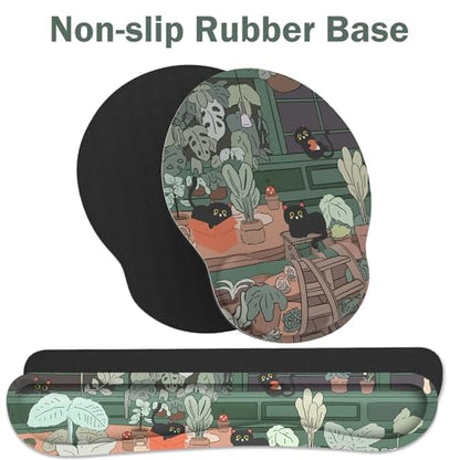 Ergonomic Mouse Pad with Wrist Rest and Keyboard Wrist Rest, Mousepad and Wrist Rest for Computer Keyboard, Pain Relief, Non-Slip Rubber Base, Mouse Pad with Wrist Support for Gaming, Office, Cat - color: Cute Cat