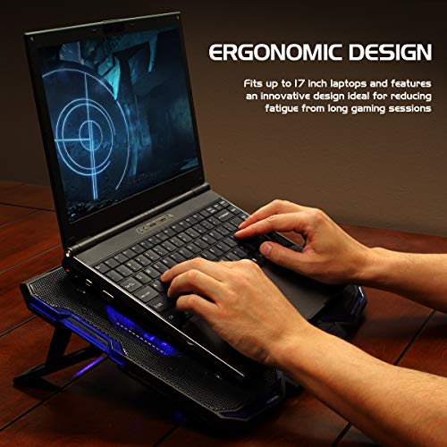 ENHANCE Cryogen Gaming Laptop Cooling Pad - Fits 17 in Computer- Adjustable Laptop Cooling Stand with 5 Quiet Cooler Fans, 2 USB Ports and LED Lighting - Slim Portable Design 2500 RPM (Blue) - color: Blue
