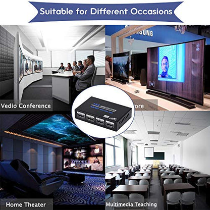 1x4 HDMI Splitter, 1 in 4 Out HDMI Splitter Audio Video Distributor Box Support 3D & 4K x 2K Compatible for HDTV, STB, DVD, PS3, Projector Etc, Duplicate/Mirror Screen Only (Not Extend)