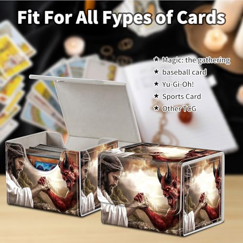 Stylish MTG Deck Box for 110+ Cards, Magnetic Commander Deck Case with Bonus Game Card Pouch, Durable Storage for TCG and Sleeved Magic Cards, Jesus And Devil - color: Jesus And Devil