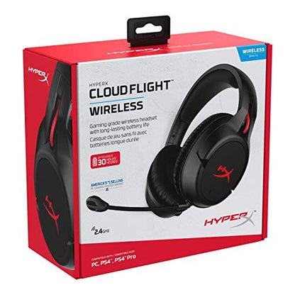 HyperX Cloud Flight - Wireless Gaming Headset, Long Lasting Battery up to 30 Hours, Detachable Noise Cancelling Microphone, Red LED Light, Comfortable Memory Foam, Works with PC, PS4 & PS5 - style: Stereo