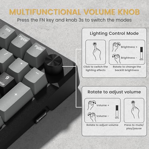 Redragon K742 Wireless Mechanical Gaming Keyboard with Knob for PC Computer | Bluetooth 5.0/2.4GHz/USB C Wireless Creamy Keyboard with Number Pad, RGB Backlits, Hot-Swappable with Linear Switches (Black) - color: Black