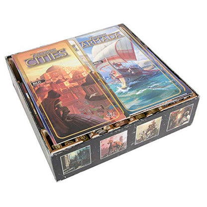 The Broken Token Game Organizer Compatible with 7 Wonders (1st Edition) and Expansions - Wooden Game Organizing Box with Multiple Trays and Dividers