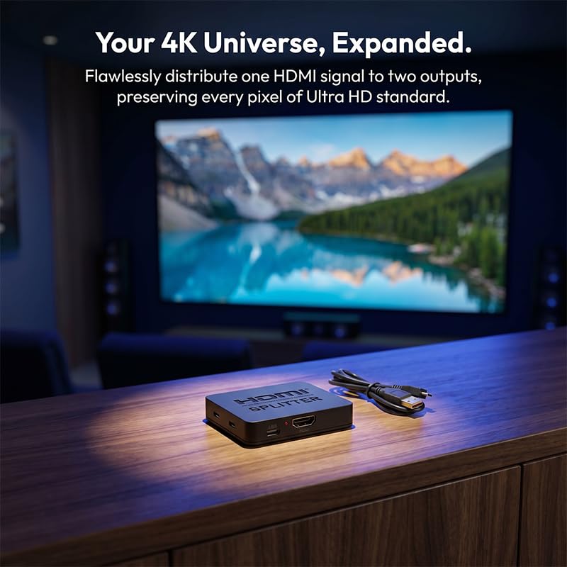 HDMI Splitter 1 in 2 Out, USB Splitters for Dual Monitors, 4k HDMI Switcher High Resolution for Home Theatre, Xbox, DVD, TV, Receiver & Game Devices