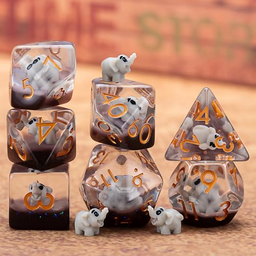 Resin D&D Dice Set, Elephant Animal Polyhedral Dice for Dungeons and Dragons, RPG, MTG DND 7-DIE (D4, D6, D8, D10, D12, D20, D%) for Ages 15 and Up - color: Elephant