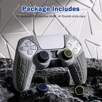 DLseego Protective Cover for PS5 Controller, Soft Silicone Ergonomic Anti-Slip Controller Case Skin with 4 PCS Thumb Stick Grip Caps - Gray - color: Gray