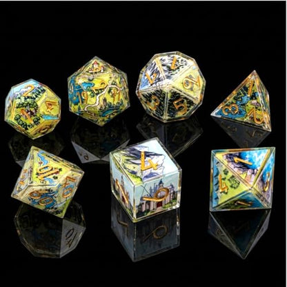 Map Landscape Sharp Edge Resin DND Dice Set 7PCS Polyhedral Dice for Tabletop RPG Games, Handmade Multi-Sided Dice for Dungeons Role Playing, Pathfinder, Gift for Gamers - color: Map