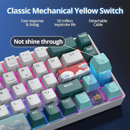 surmen Wireless 65% Mechanical Keyboard Hot Swappable, 68 Keys Bluetooth Gaming Keyboard with Quiet Linear Yellow Switch for PC Mac Gamer(Gateron Yellow, Forest 68) - color: Forest 68-Yellow Switch