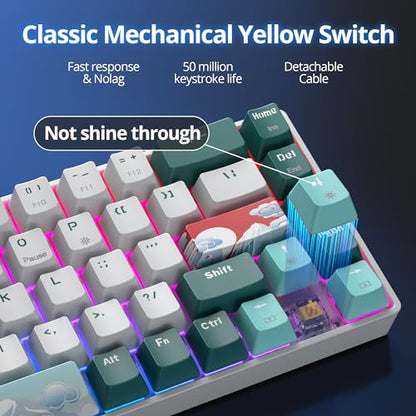 surmen Wireless 65% Mechanical Keyboard Hot Swappable, 68 Keys Bluetooth Gaming Keyboard with Quiet Linear Yellow Switch for PC Mac Gamer(Gateron Yellow, Forest 68) - color: Forest 68-Yellow Switch