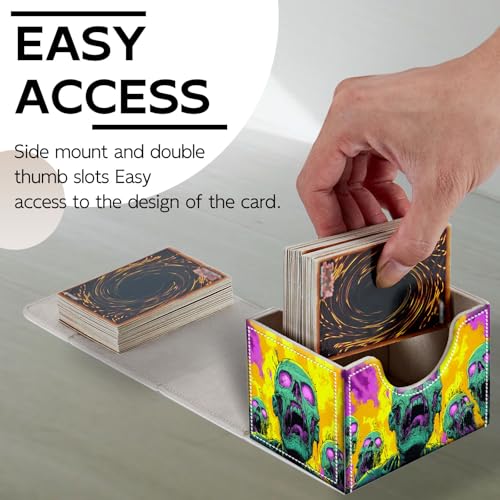 Trading Card Storage Box, Holds 100+ for MTG Cards, PU Leather with Magnetic Closure, Green Zombies in Psychedelic Flames Durable Deck Box for Magic the Gathering, Trading Card Games - color: Green Zombies in Psychedelic Flames