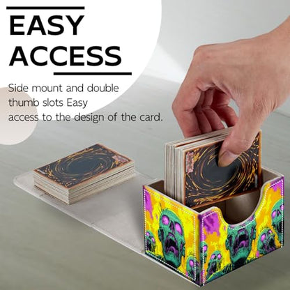 Trading Card Storage Box, Holds 100+ for MTG Cards, PU Leather with Magnetic Closure, Green Zombies in Psychedelic Flames Durable Deck Box for Magic the Gathering, Trading Card Games - color: Green Zombies in Psychedelic Flames