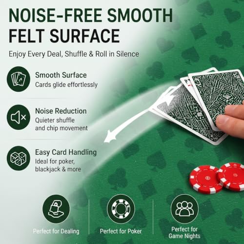 Mixweer Round Poker Table Cover, Fitted Felt Card Table Cover with Elastic Fits 36-48 Inch Round Tables, Casino Style Green Tablecloth for Poker, Blackjack, Bridge, Mahjong, Domino Game Nights