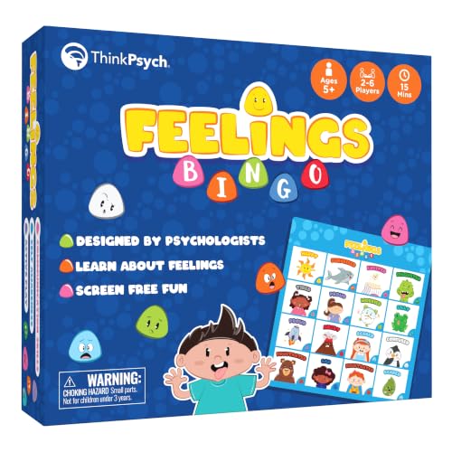 ThinkPsych Feelings Bingo | Act It Out Emotion Game | Social Emotional Learning | Play Therapy Games, Classrooms, and Family Game Night | Gift Idea for Kids Ages 5+ | 2-6 Players