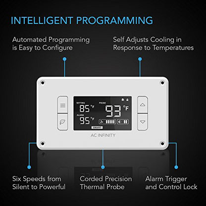 AC Infinity AIRPLATE T8 White, Quiet Cooling Dual-Fan System 6" with Thermostat Control, for Home Theater AV Cabinets - size: 6-Inch - White Dual