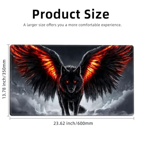 for MTG Playmat TCG Card Game Mat with Stitched Edges,Board Game Mats Non-Slip Waterproof Rubber Base 24 x 14 inch for CCG RPG DTCG Trading Card,Dark Wolf Wings - color: Dark Wolf Wings