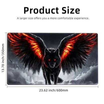for MTG Playmat TCG Card Game Mat with Stitched Edges,Board Game Mats Non-Slip Waterproof Rubber Base 24 x 14 inch for CCG RPG DTCG Trading Card,Dark Wolf Wings - color: Dark Wolf Wings