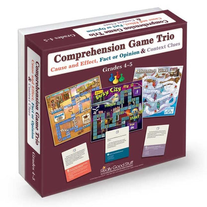 Really Good Stuff Reading Comprehension Board Game Trio, Grades 4-5 | Cause and Effect, Fact or Opinion & Context Clues, Set of 3 Games - size: Grades 4-5, style: Cause and Effect, Fact Or Opinion & Context Clues