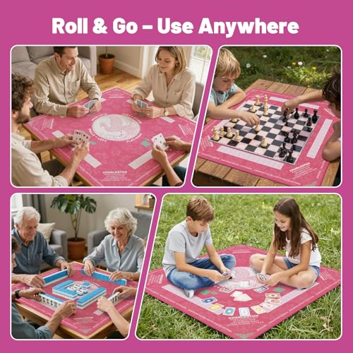 Mahjong Mat for Table,32.4"x32.4"Rubber American Mahjong Cover with Carrying Bag,Non-Slip Noise Reduction Gaming Mat for Poker/Cards/Board Games/Tile Games(Pink) - color: Cl-pink