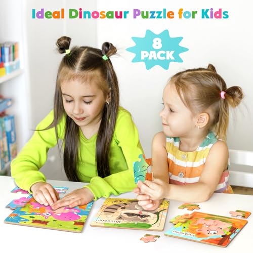 Zeoddler Wooden Puzzles for Toddlers, 8 Pack Animal Jigsaw Puzzles for Kids3-5, 9 Pieces Preschool Learning Activities, Learning & Educational Toys, Gift for Boys, Girls - style: Animal