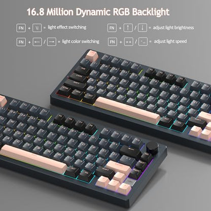 MageGee LIGHT75 Wireless Creamy Keyboard, Tri-Mode Bluetooth/2.4GHz/USB-C RGB Backlit, Gasket Hot Swappable Custom Gaming Keyboard for Win/Mac/PC, with Knob, 4000mAh Battery, Grey - color: Grey Beige/Pink Bear Switch