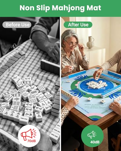 Mahjong Mat for Table, American Mahjong Mat with Rules, 32x32 Inch | Rubber Non-Slip Mah Jong Mat, Noise Reduction Table Cover Accessories for Mahjong, Poker, Board Games, Dominoe - color: Blue-green