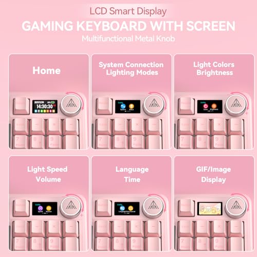 SOLAKAKA A99 Pro Wireless Gaming Keyboard with LCD Screen & Metal Knob, 96% Layout Mechanical Keyboard, 2.4GHz/BT5.0/USB-C, Hot Swappable, Creamy Keyboard with Gasket Structure, RGB, for Win/Mac - color: Pink