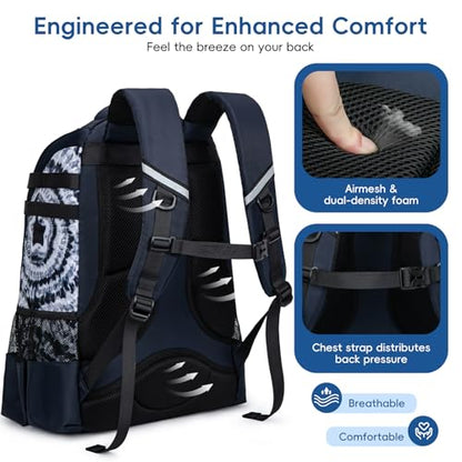 KAVIGOR Baseball Bag for Youth | Softball Backpack 50L Large Capacity with Shoe Compartment and 4 Bat Holders | Nova Flare Series - color: Black
