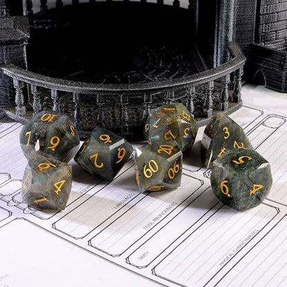 Unique Gemstone Dice Set 7PCS, Handmade Natural Stone Polyhedral DND Dice with Premium Gift Case for Board Game Lovers Birthday Gift - color: Zs-lc