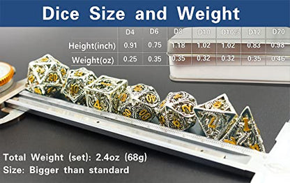 Metal DND Dice Set Dungeons and Dragon Dice Set Hollow Dragon Polyhedral Magic 7 PCS Dice Set with Gift Metal Box for Dungeons and Dragons Table Games Play Cards MTG(Dragon_Ancient Silver and Gold) - color: Dragon_ancient Silver and Gold