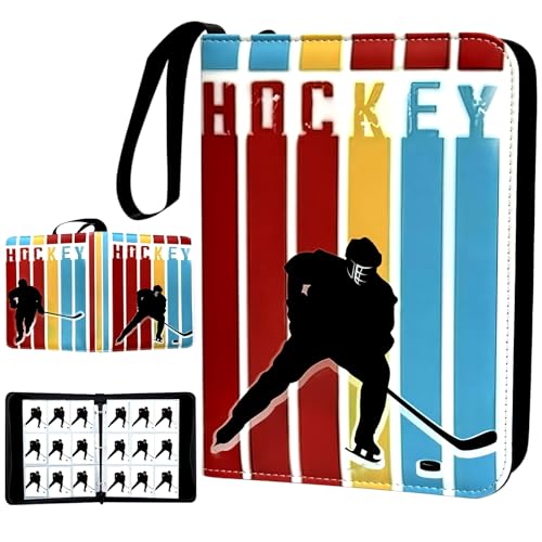 900 Pocket Zippered Hockey Card Binder, 9-Pocket Trading Card Album with 50 Removable Sleeves, PU Leather Waterproof Sports Card Holder for NHL Hockey Cards Storage Display Case Gift - size: 900 Pockets Hockey