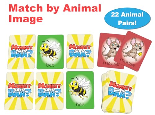 Monkey Says Baa? – Animal Matching Game for Kids Ages 4 and Up | Fun Preschool Learning Activities with Mimicked Animal Sounds & Charades for Sensory Play – Birthday Gift for Boys & Girls