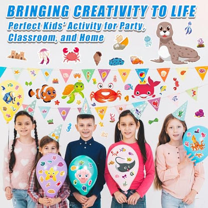 48 Sheets Create Funny Ocean Animals Stickers, Make a Face Stickers for Boys and Girls, Travel Sticker Books, Party Favors, Birthday, Home, School and Activities Gifts for Kids Ages 3+ - style: Underwater Animal