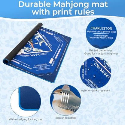 Mahjong Mat for Table 31.5"x31.5" Non Slip Noise Reduction Mahjong Table Mat with Carry Storage Bag for Playing Board Game Domiones Blackjack Poker Card (Prussian Blue) - color: Prussian Blue