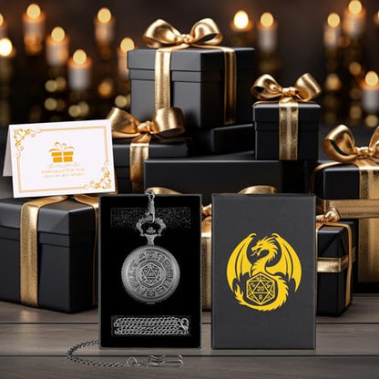 Keller & Weber Mini DND Dice Set, Center Number Dice Pocket Watch Case, 7 Pieces Polyhedral Metal D&D Dice, DND Gift with Gift Box, Role Playing Board Game Accessories, Dark Silver - color: Dark Silver