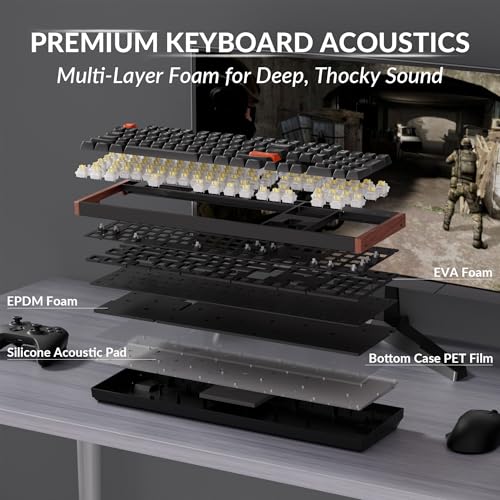 Keychron K10 HE Hall Effect Keyboard, Ultra-Fast Lime Silent Banana Magnetic Switch, Full-Size Tri-Mode Wireless Keyboard with Rapid Trigger, Adjustable Actuation, RGB, Aluminum + Wood Frame - Black - color: Silent Banana Switch - Black
