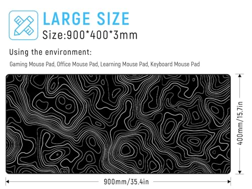 JIALONG Black Topographic Large Gaming Mouse Pad, XXL Mousepad, Big Mouse Mat Desk Pad for Keyboard and Mouse, Gaming Computer Laptop PC Desk Office Accessories - color: Black Topographic