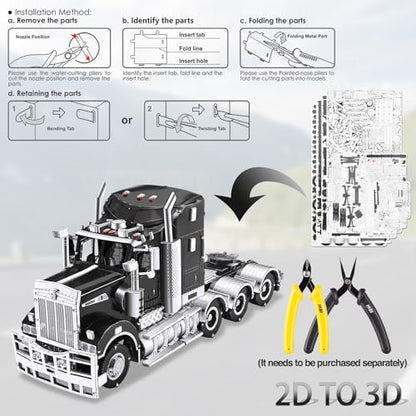 Piececool 3D Puzzles for Adults Metal Car Model Kits - H909 Heavy Truck Head Tractor Metal Model Building Kit, Home Decoration Challenging 3D Puzzles DIY Assembling Crafts Great Gifts - style: H909 Heavy Truck