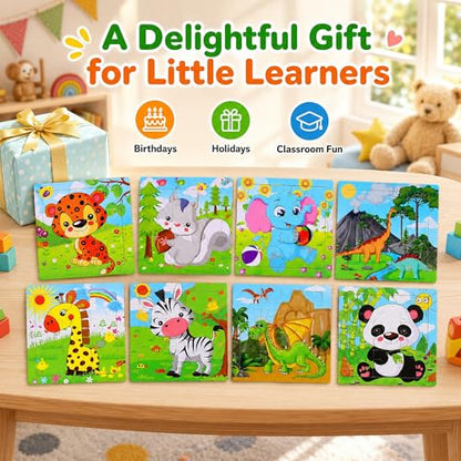 NASHRIO Wooden Puzzles for Toddlers Age 3-5, 8 Pack Animal and Dinosaur Jigsaw Puzzles, Preschool Educational Toys, Wooden Puzzle Set for Boys Girls Kids Age 3 4 5 - color: Animal & Dinosaur Puzzle Set