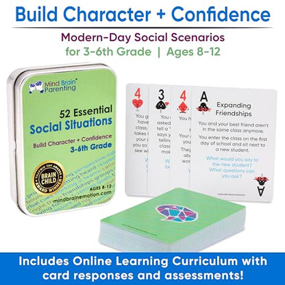 52 Essential Social Situations - Social Skills Activities for Kids (3-6th Grade) - Social Emotional Learning & Growth Mindset for Family, Classroom, Counseling - Conversation Card Games for Kids 8-12 - style: Social Situations