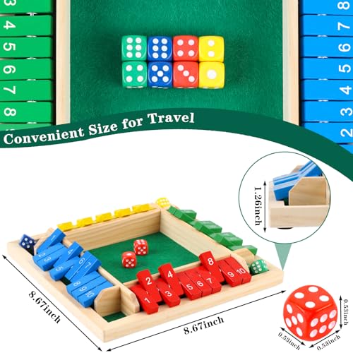 Shut The Box Dice Game 2-4 Players, Wooden Board Table Math Game with 8 Dices, Classic Tabletop Version Family Games for Adults and Kids