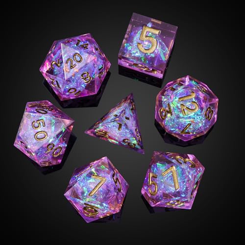 7PCS DND Dice Set,Handmade Sharp Edge Dice Set D&D RPG Polyhedral Die,for Dungeons and Dragons TTRPG Games Roleplaying Games Pathfinder,with Gift Box(Violet) - color: Violet