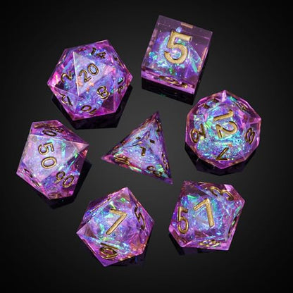 7PCS DND Dice Set,Handmade Sharp Edge Dice Set D&D RPG Polyhedral Die,for Dungeons and Dragons TTRPG Games Roleplaying Games Pathfinder,with Gift Box(Violet) - color: Violet