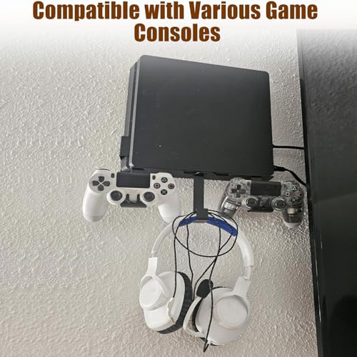PS4 FAT Wall Mount Bracket, Wall Mount Compatible Only with PS4 Original Old Model CUH-1000/1100/1200, with 2 Controller Holders & Headset Hanger, Space Saving TV Side Mount