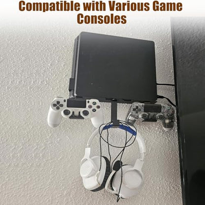 PS4 FAT Wall Mount Bracket, Wall Mount Compatible Only with PS4 Original Old Model CUH-1000/1100/1200, with 2 Controller Holders & Headset Hanger, Space Saving TV Side Mount