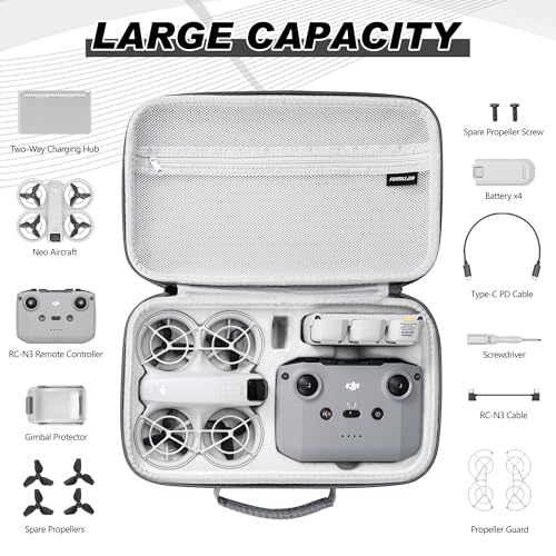 NEO Case, Waterproof hard Carrying Case for DJI NEO, Travel Storage Bag for DJI NEO Fly More Combo, Compatible RC-N3/N2 remote controller/Intelligent Flight Battery/Charging Hub and Accessories