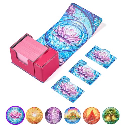 Arcane Fortress Card Deck Box For MTG Commander, Fits 100 Double-Sleeved Cards, Premium Leather, TCG Deck Box For Magic EDH, Magnetic Case with 3 Dividers & Dice Storage Box (Blossom Grace) - color: Blossom Grace, style: Deluxe