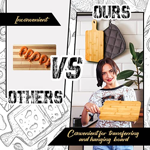 Nuenen 10 Pcs Wood Cutting Board with Handle 15.7 x 7.8 Inch Bamboo Wooden Serving Kitchen Chopping Boards for Pizza, Bread, Cheese, Charcuterie, Fruit, Vegetables(Bamboo) - color: Bamboo, size: 15.7"L x 7.8"W