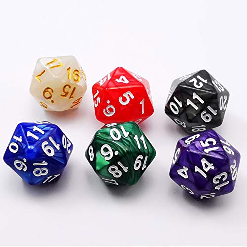 Bescon Large 22MM D20 Spindown Dice, 6 Pack Marble Life Counter Dice for Trading Card Games, Commander Games and Tabletop Gaming - color: D20 Spindown Assorted Marble Colors 6pcs Set