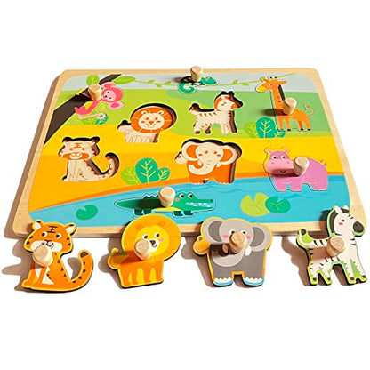 Wooden Peg Puzzles for Toddlers 1-3 - Montessori Educational Learning Puzzle Toys for Baby Gifts - style: Style C